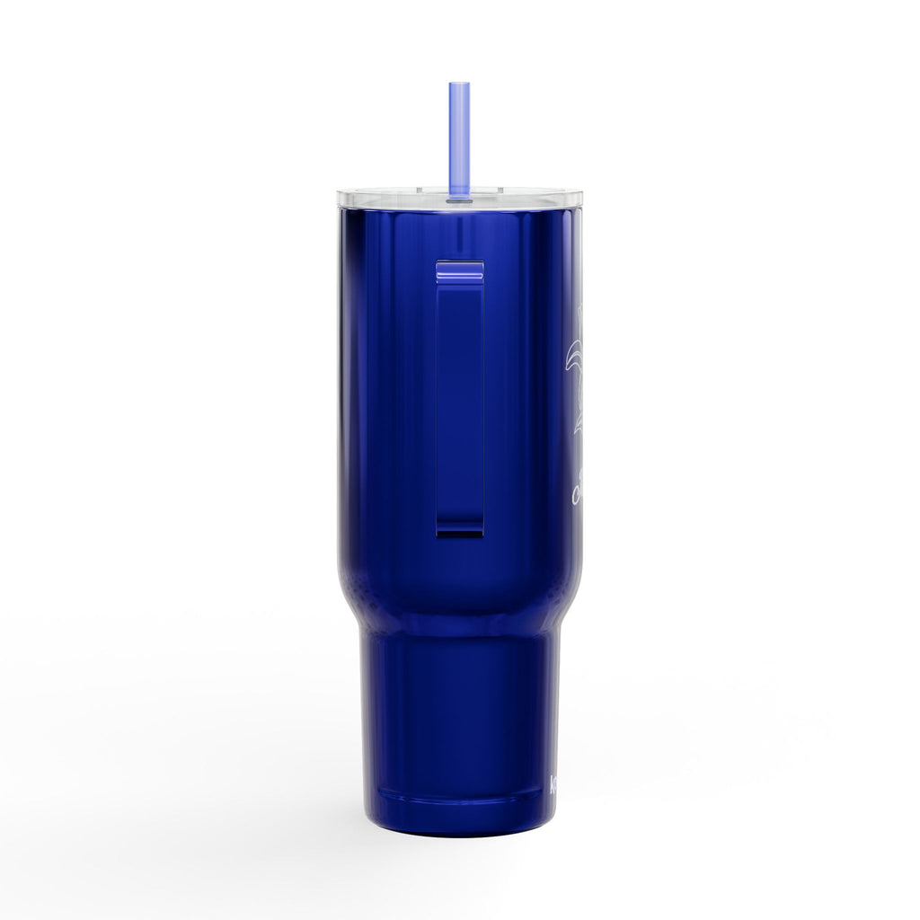 40oz Engraved Insulated Tumbler with Lid & Handle — Floral Lily Design, Personalized Name Option