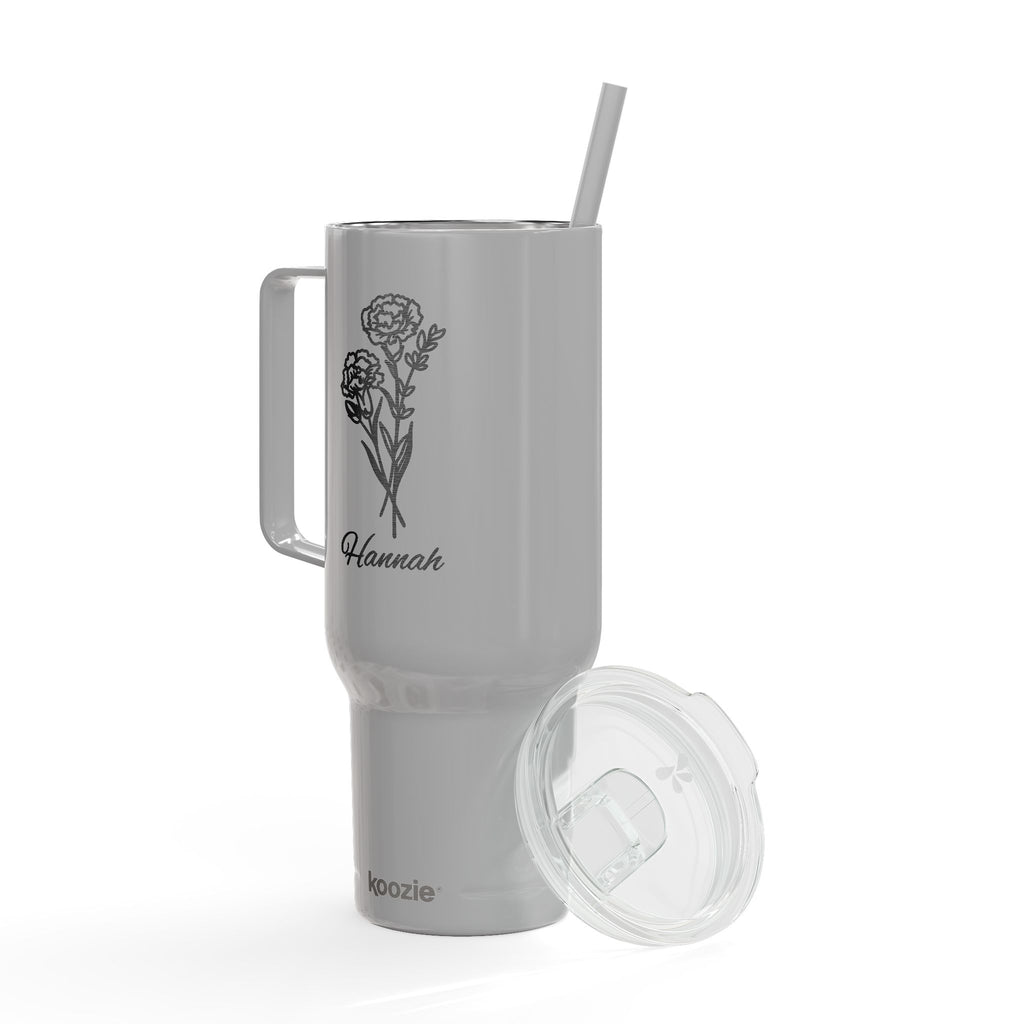 40oz Insulated Tumbler — Engraved Floral 'Valencourt' Travel Cup with Lid & Straw