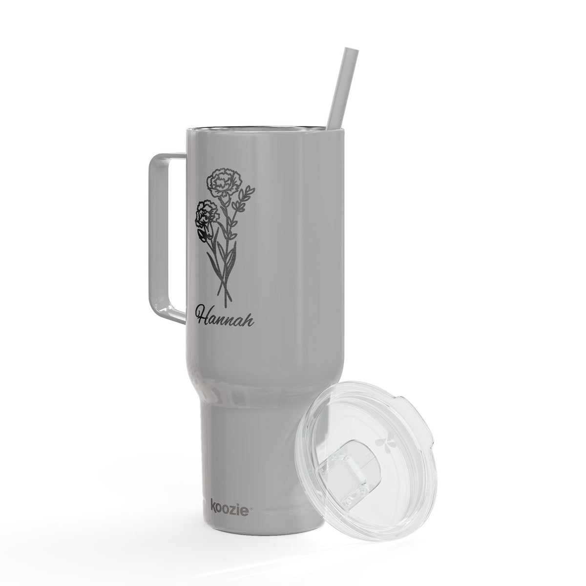 40oz Insulated Tumbler — Engraved Floral 'Valencourt' Travel Cup with Lid & Straw