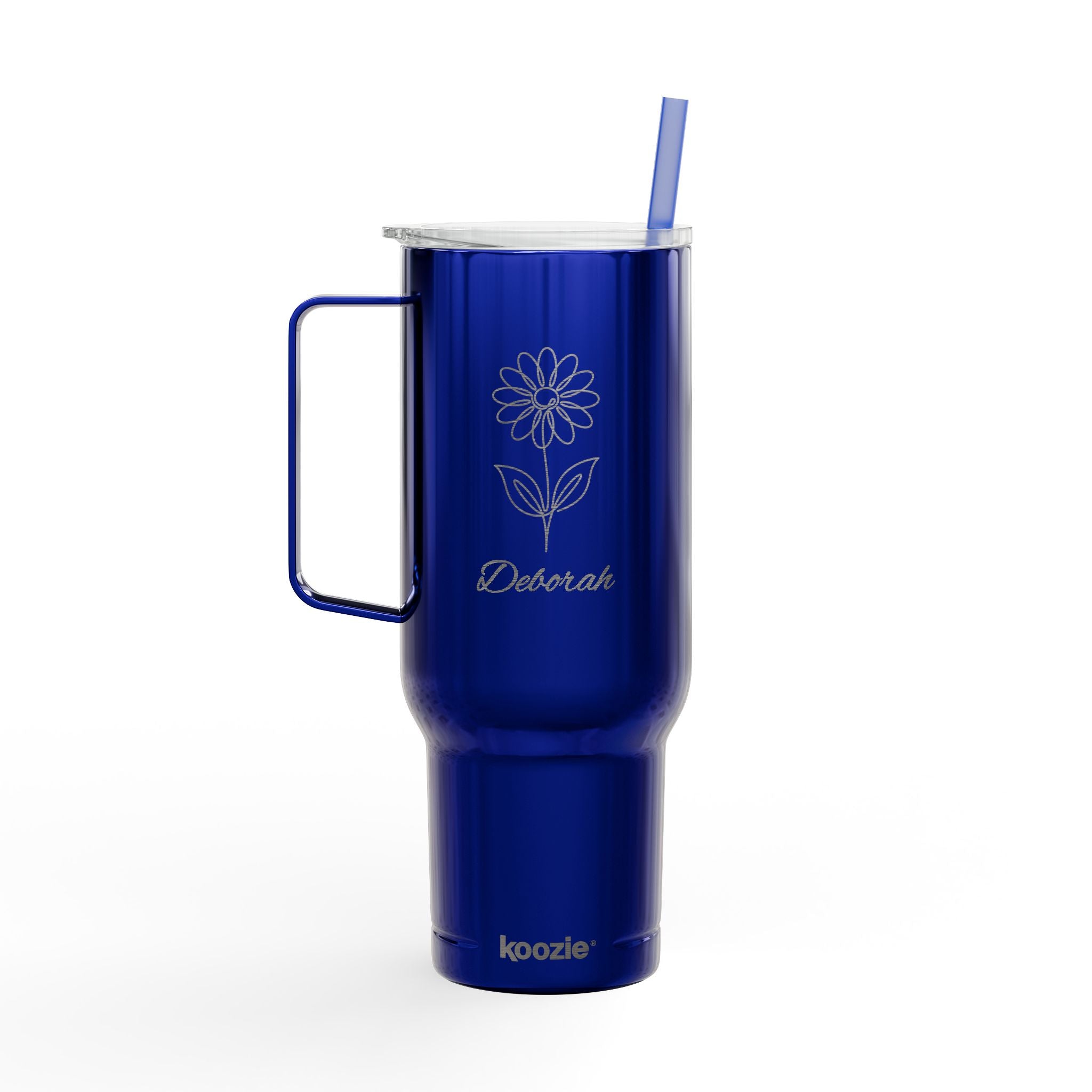 40oz Insulated Tumbler - Engraved Daisy Floral Design with 'Dance' Text, Travel Mug with Lid & Straw