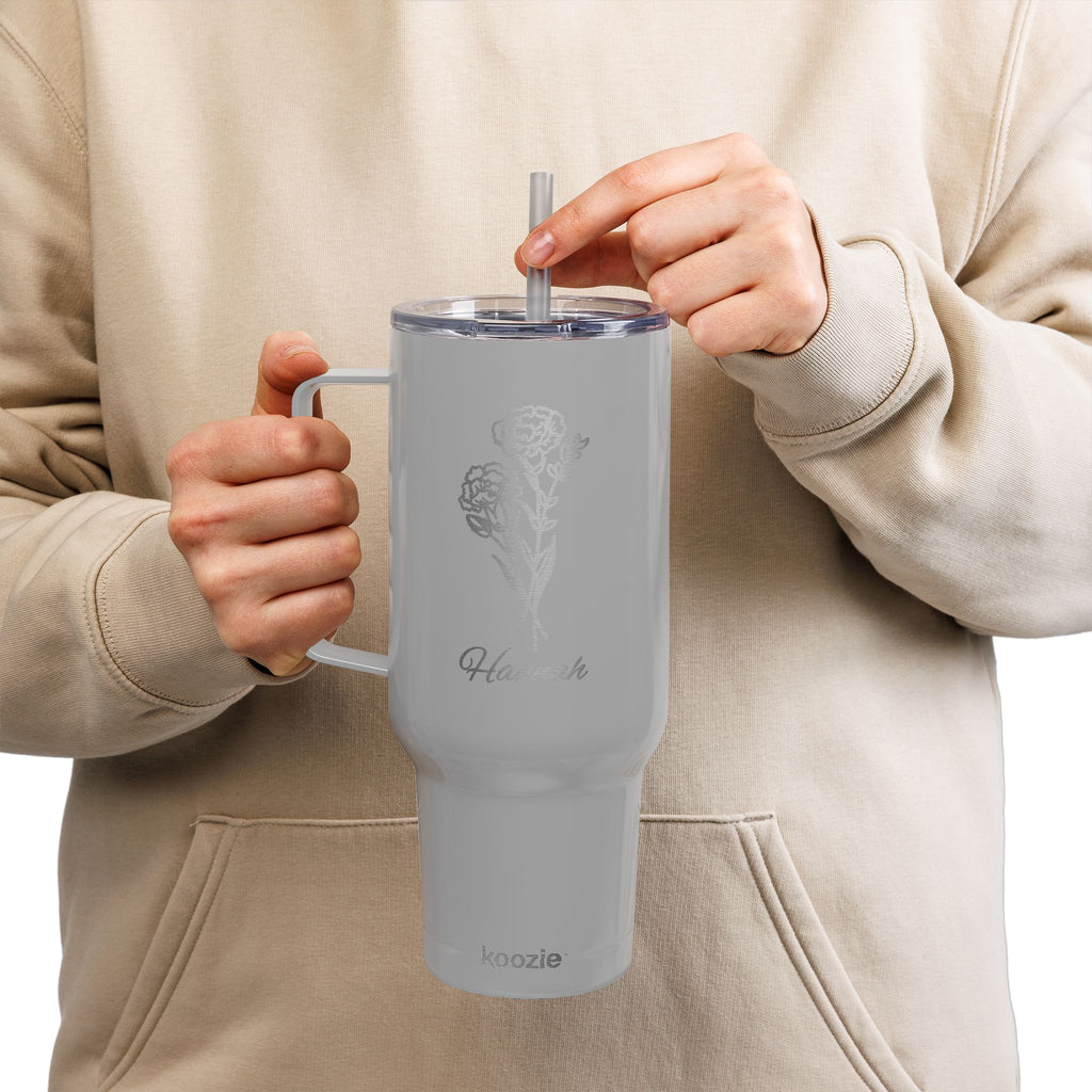 40oz Insulated Tumbler — Engraved Floral 'Valencourt' Travel Cup with Lid & Straw