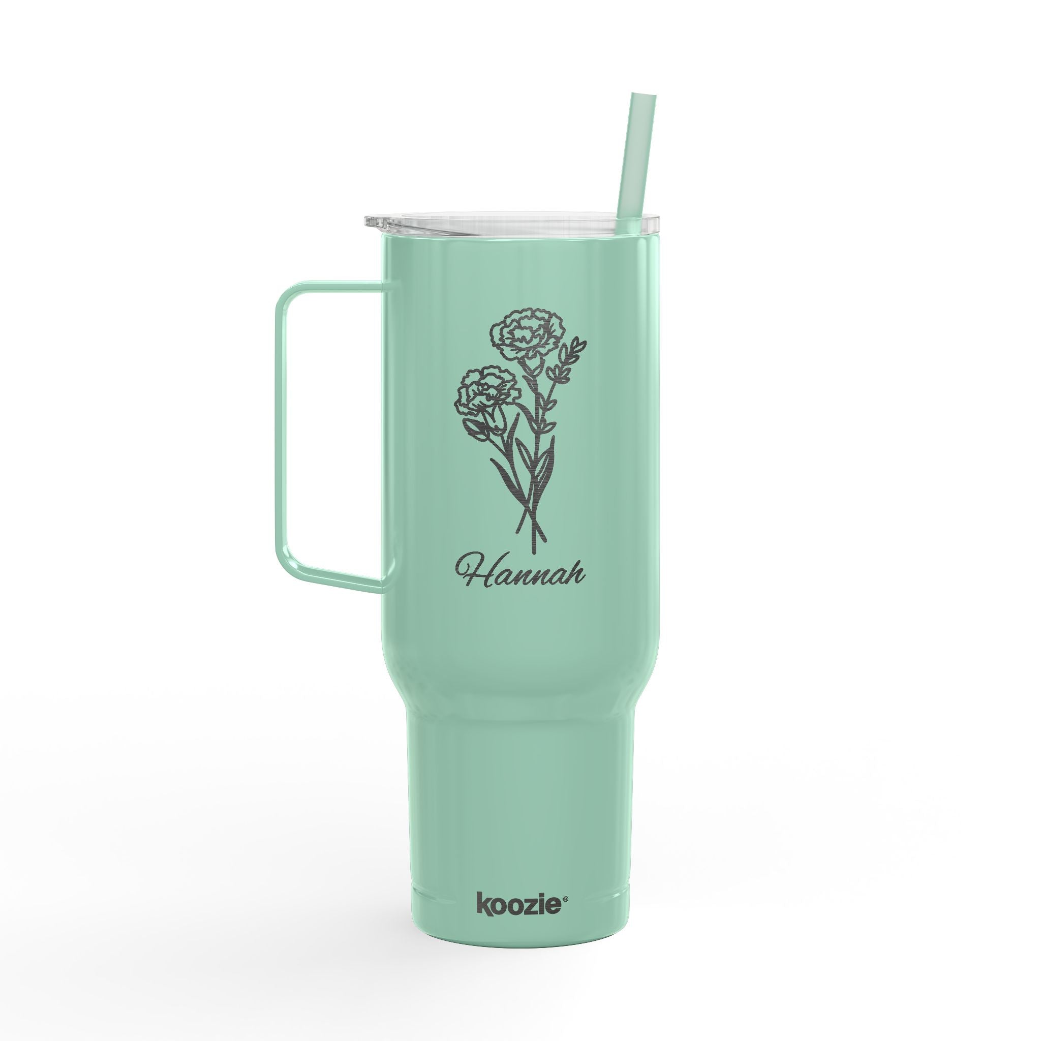 40oz Insulated Tumbler — Engraved Floral 'Valencourt' Travel Cup with Lid & Straw