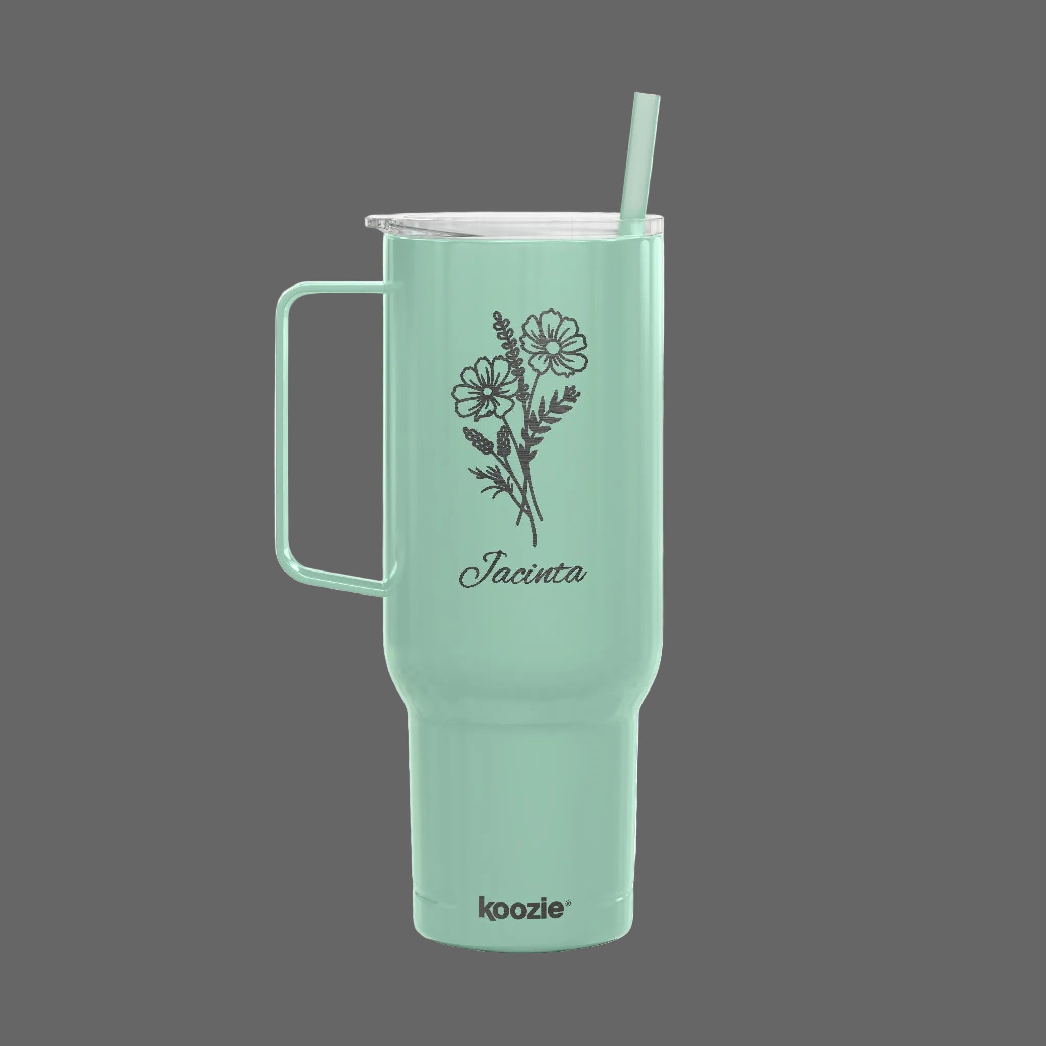 40oz Engraved Tumbler with Handle – Floral Bouquet "Forever" Insulated Travel Mug