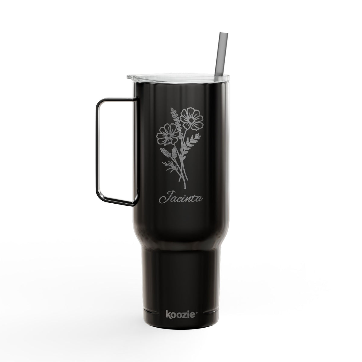 40oz Engraved Tumbler with Handle – Floral Bouquet "Forever" Insulated Travel Mug