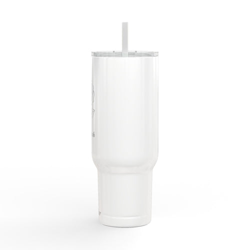 40oz Engraved Tumbler with Lid & Straw — Rose Design, Personalized Name Option