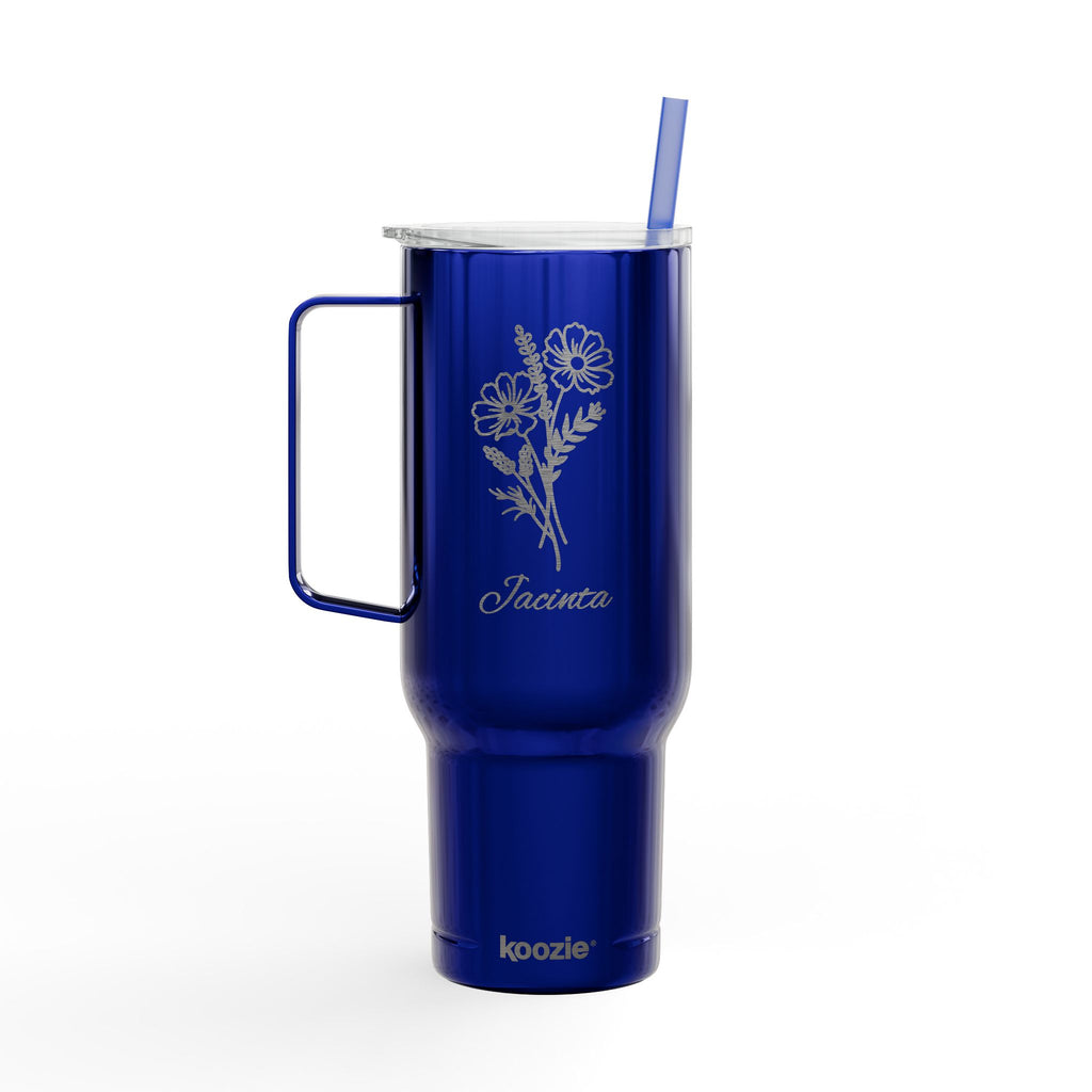 40oz Engraved Tumbler with Handle – Floral Bouquet "Forever" Insulated Travel Mug