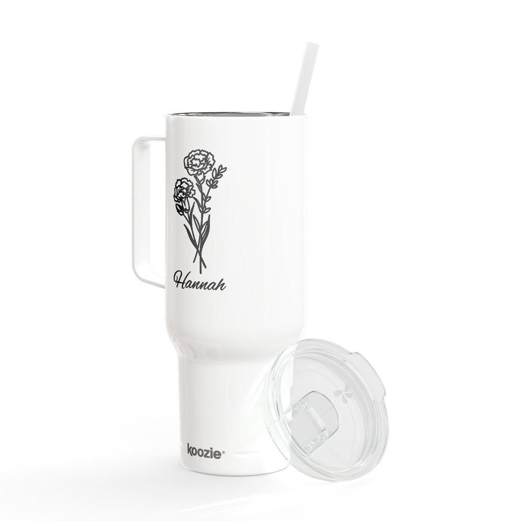40oz Insulated Tumbler — Engraved Floral 'Valencourt' Travel Cup with Lid & Straw