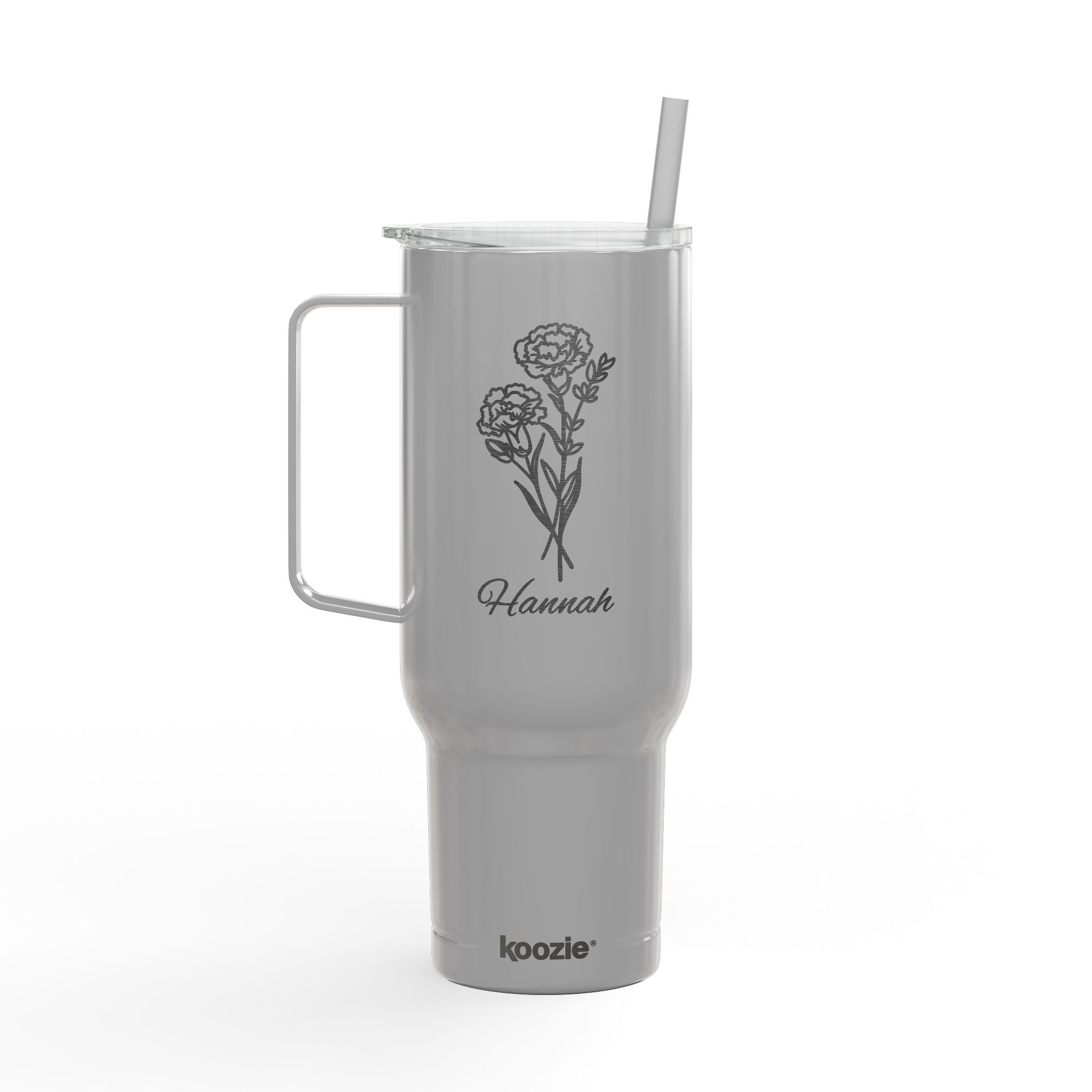 40oz Insulated Tumbler — Engraved Floral 'Valencourt' Travel Cup with Lid & Straw