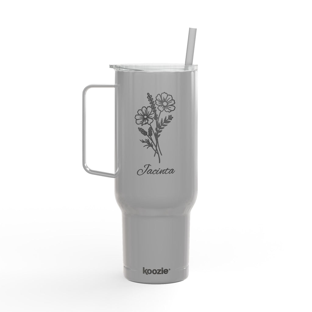 40oz Engraved Tumbler with Handle – Floral Bouquet "Forever" Insulated Travel Mug