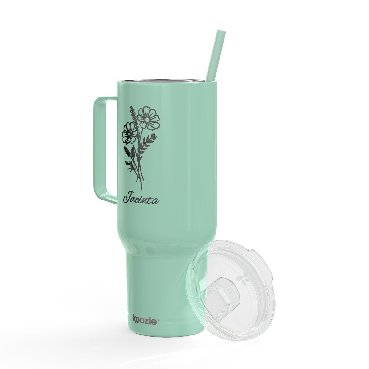 40oz Engraved Tumbler with Handle – Floral Bouquet "Forever" Insulated Travel Mug