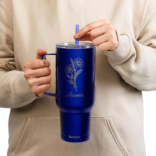 40oz Engraved Tumbler with Handle – Floral Bouquet "Forever" Insulated Travel Mug