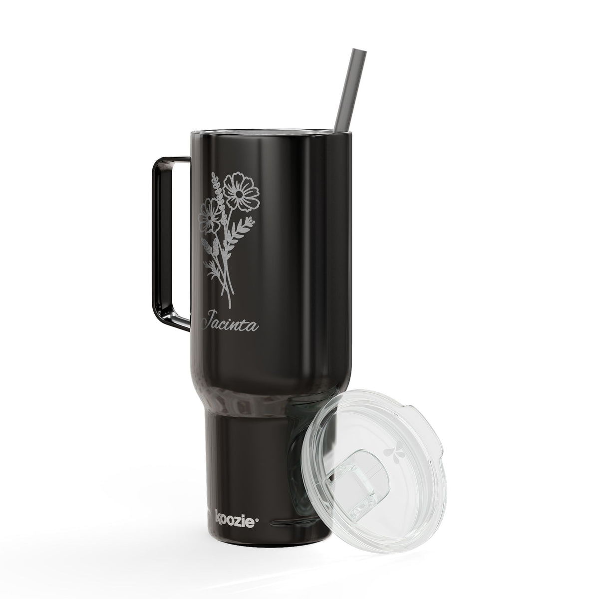 40oz Engraved Tumbler with Handle – Floral Bouquet "Forever" Insulated Travel Mug