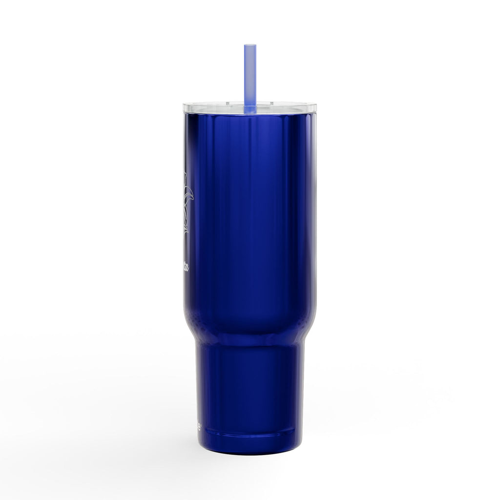 40oz Engraved Insulated Tumbler with Lid & Handle — Floral Lily Design, Personalized Name Option