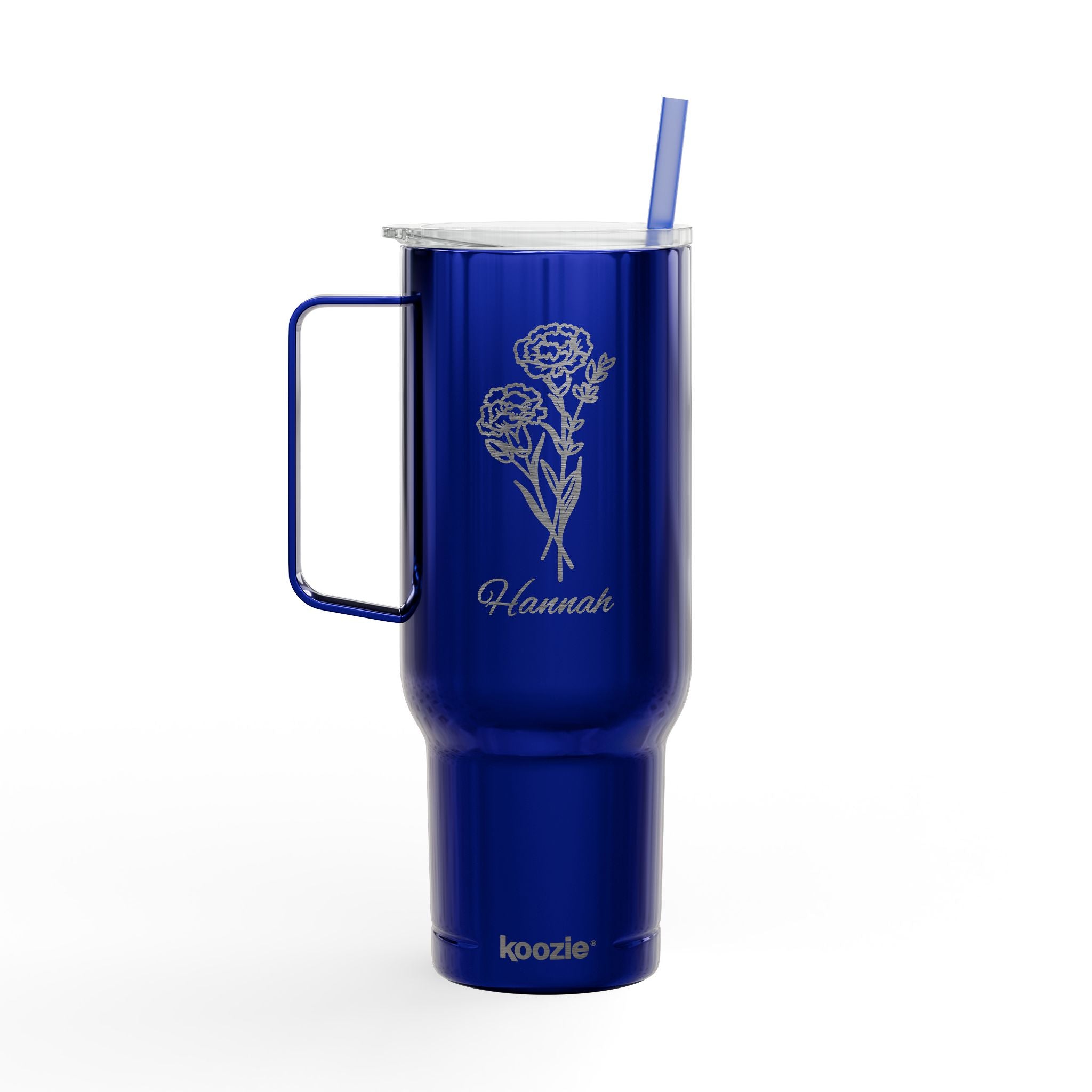 40oz Insulated Tumbler — Engraved Floral 'Valencourt' Travel Cup with Lid & Straw