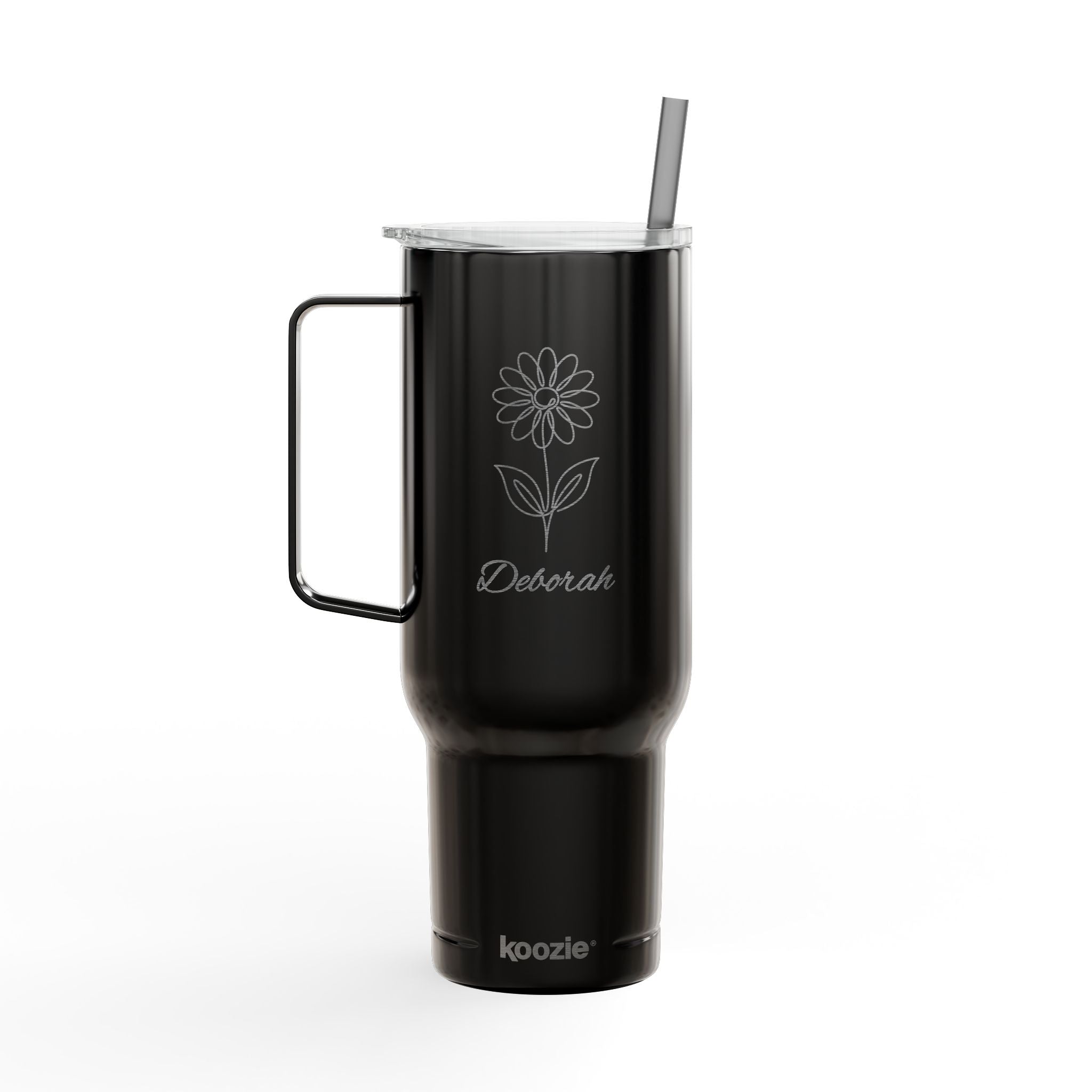 40oz Insulated Tumbler - Engraved Daisy Floral Design with 'Dance' Text, Travel Mug with Lid & Straw