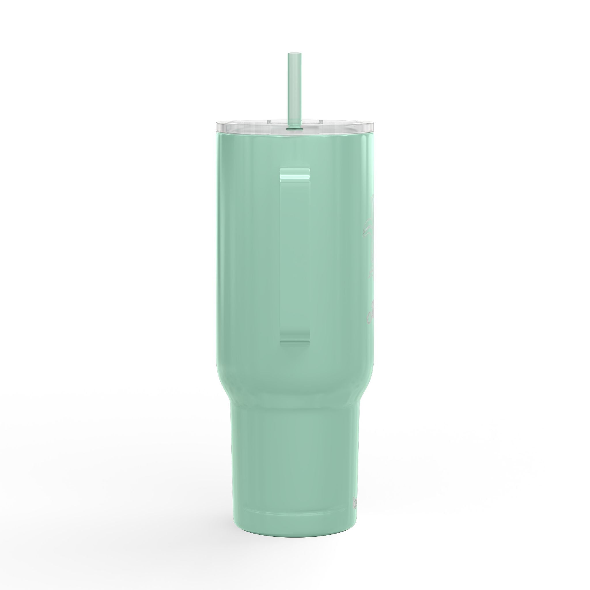 40oz Engraved Insulated Tumbler with Lid & Handle — Floral Lily Design, Personalized Name Option