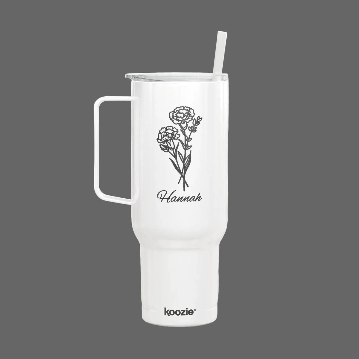 40oz Insulated Tumbler — Engraved Floral 'Valencourt' Travel Cup with Lid & Straw