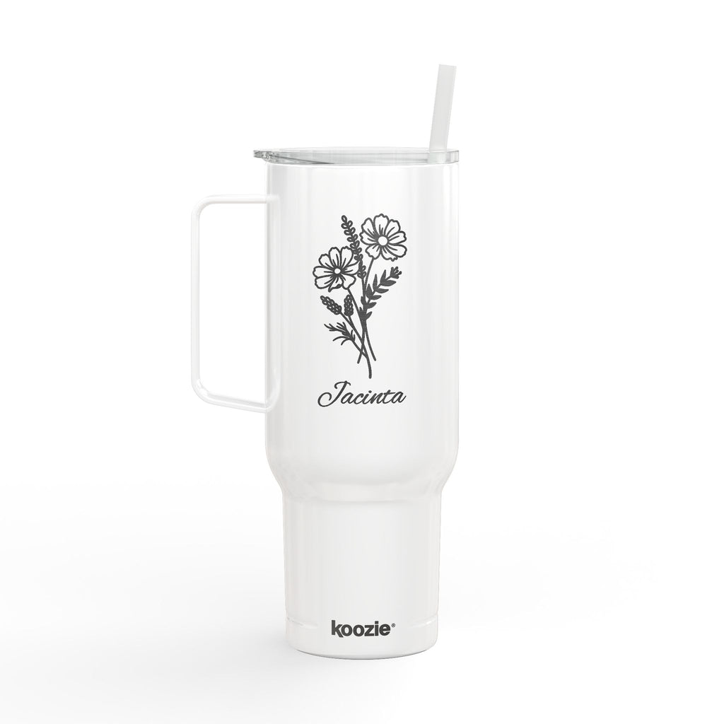 40oz Engraved Tumbler with Handle – Floral Bouquet "Forever" Insulated Travel Mug