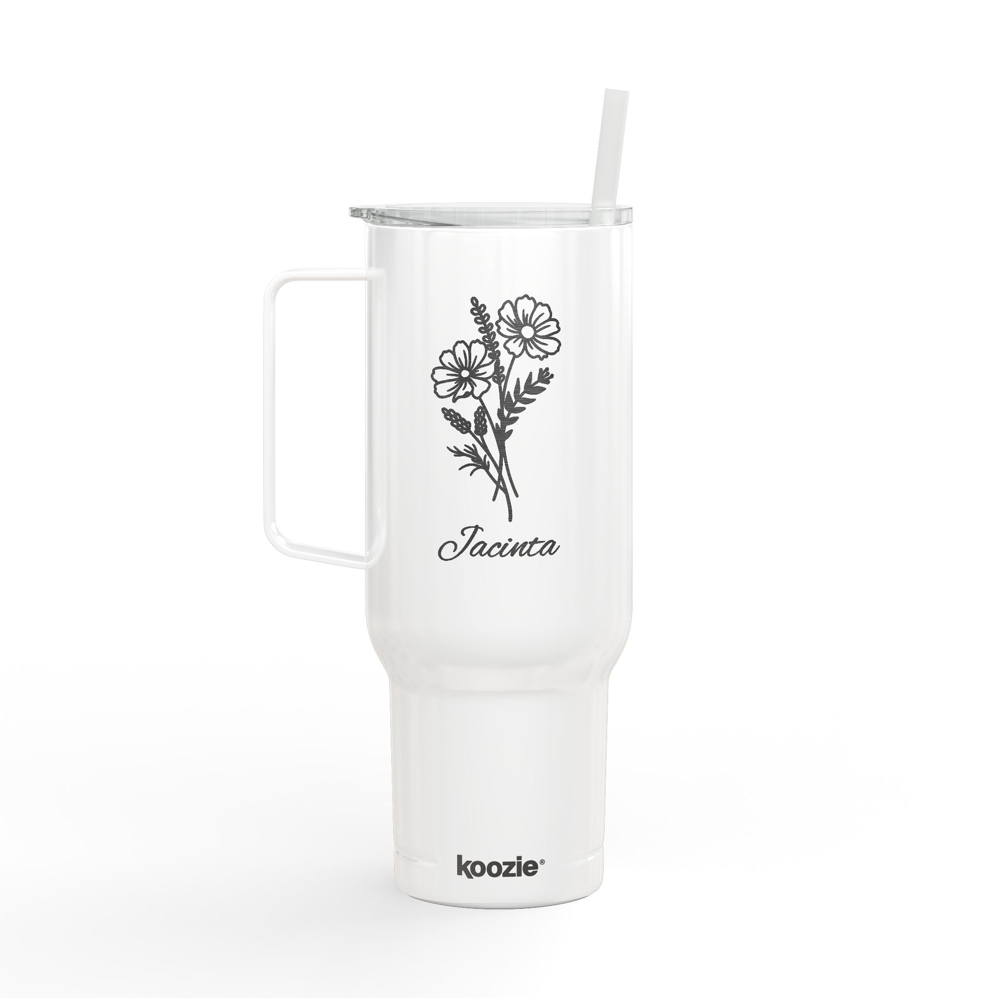40oz Engraved Tumbler with Handle – Floral Bouquet "Forever" Insulated Travel Mug
