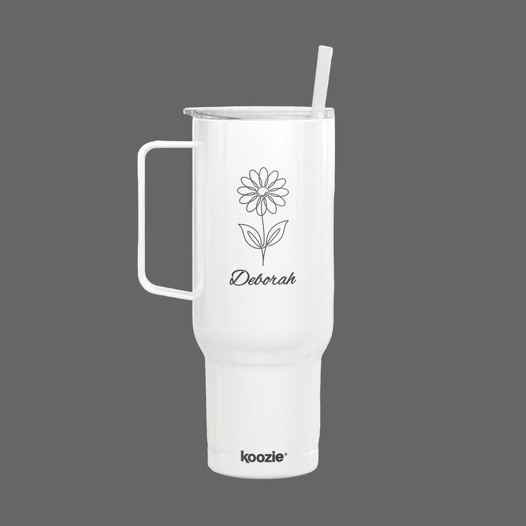 40oz Insulated Tumbler - Engraved Daisy Floral Design with 'Dance' Text, Travel Mug with Lid & Straw